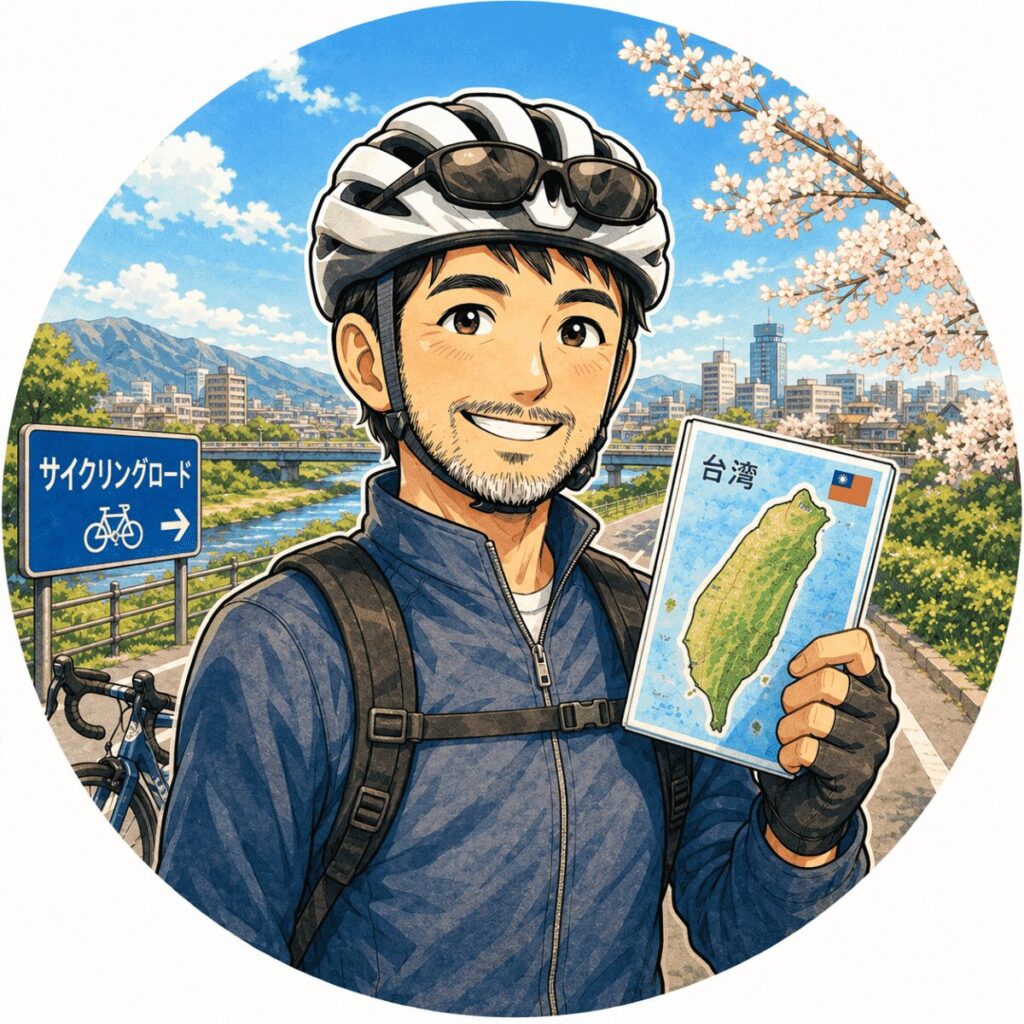 自転車通勤から台湾一周を目指す「たいチャリ」キャラクターのプロフィールイラスト
